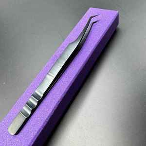 Pinzas profesionales para botas gruesas de 45 grados, pinzas para pestañas de acero inoxidable con logotipo personalizado, pinzas para pestañas de Plasma negras con punta puntiaguda - Product Image 4