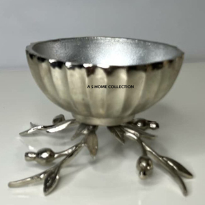 Bols luxueux de service de nourriture de fête de mariage et événements conception de forme de branches de fleur en métal avec la vente directe d'usine ronde en verre - Product Image 2