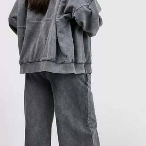 2 piezas Vintage Acid Wash 2 en 1 Heavyweight Winter Zip Up Hoodie para mujer 100% algodón - Product Image 4