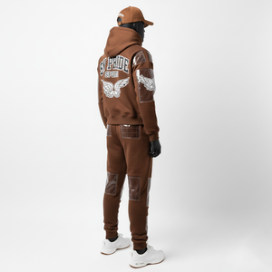 Conjunto Deportivo de Moda, Estilo Vintage, Sudadera con Capucha y Pantalones Deportivos, Estampado, Acampanados, Transpirables, con Parches de PVC - Product Image 4