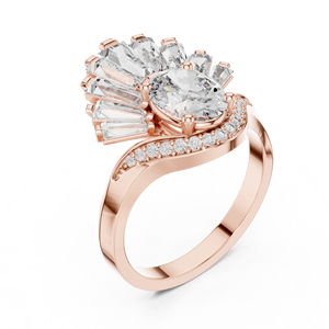 Rose Gold Flower Design Diamond Statement Ring Sterling Silver Luxury Engagement <b>Bridal</b> Women Jewelry - Product Image 1