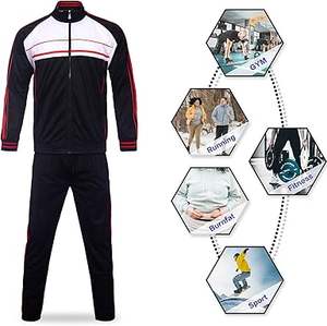 Vente en gros personnalisé Ensemble de survêtement 2 pièces pour homme Combinaison de jogging athlétique décontractée avec fermeture éclair complète manches longues poches noir rouge pour l'hiver - Product Image 5