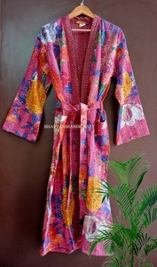 Handmade Cotton Kantha <b>Kimono</b> Robe Indian Letter Pattern Design Madid Gift for Her - Product Image 6