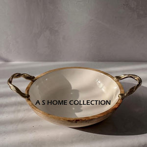 Bol rond en bois à l'intérieur de la vaisselle de couleur émaillée Vaisselle de style européen avec poignées en métal en aluminium Bol - Product Image 1