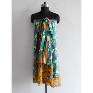 Coloré porter soie Sari jupe 2 couches magique Wrap Vintage réversible indien main bloc fleur imprimé robe de danse du ventre - Product Image 3