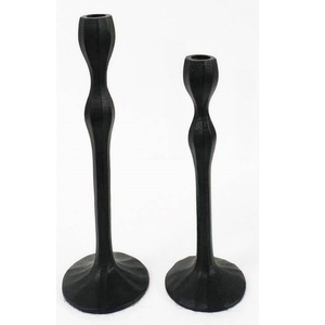 Français large côtelé noir fini bougeoir Vintage bougeoirs pour Patio dîner Table ornements décor à la maison - Product Image 1