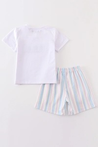 Conjunto de ropa para niños con bordado de nudo francés de cangrejo, conjunto informal de dos piezas de verano con Top de manga corta y pantalones cortos - Product Image 4