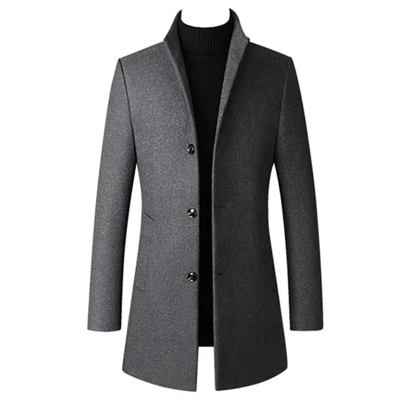 latest best 2023 Classic Men's Wool Overcoat Warm Winter Long Mens Trench Coat