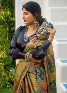 สารีอินเดียกับคอลเลกชันใหม่ของการพิมพ์เสื้อซาตินบริสุทธิ์ออกแบบสารีอินเดียพร้อมที่จะสวมใส่ผ้าไหมส่าหรีสำหรับขายส่ง - Product Image 4