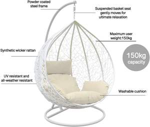 Rattan Outdoor <b>Swing</b> Chair With Canopy Durable Weatherproof Garden Seating - Product Image 1
