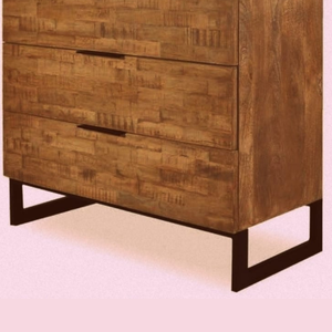 Armoire de rangement à 5 tiroirs au fini bois massif vieilli avec pieds en fer noir Commode de meubles de maison modernes - Product Image 4