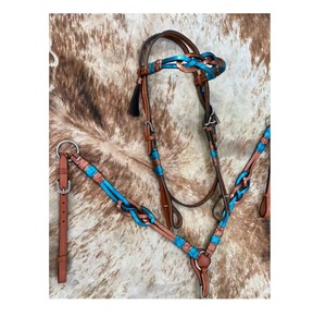 Juego de cuello de pecho con brida de nudo de cobre y verde azulado de diseñador de alta calidad, extremos de broca occidental de cambio rápido con servicio personalizado proporcionado - Product Image 1