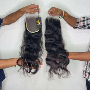 Paquete de cabello humano de templo indio natural, pelucas con cierre de encaje ondulado rizado, paquetes rizados de onda profunda con cierre de encaje frontal HD - Product Image 2