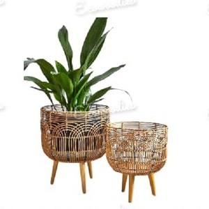 Maceta de mimbre tejida, decoración interior de lujo nórdico, soporte de madera moderno, macetas de jardín para plantas, macetas para decoración de jardín - Product Image 1