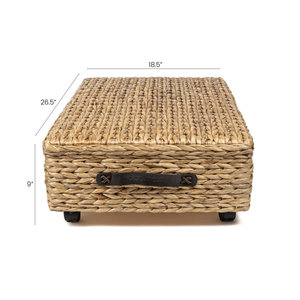 26.38\" Minimalist Hand-Woven Hyacinth/<b>Wood</b> Underbed Storage Bin with <b>Wheels</b> and Handles - Product Image 4