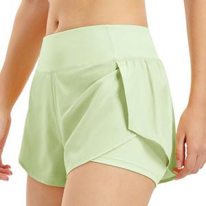 Nuevos pantalones cortos de mezclilla de cintura media para mujer, secado rápido, transpirable, entrenamiento atlético, doble capa, ropa de Fitness y Yoga, bolsillos lavados - Product Image 1