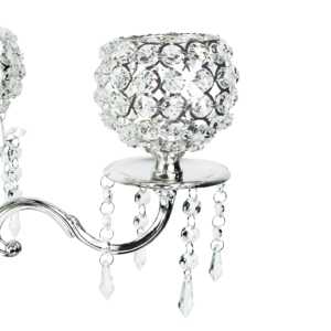 Lujosos candelabros de 5 brazos en diseño Redondo de cristal de aluminio plateado para eventos en casa, Decoración de mesa de boda hecha de Metal - Product Image 3