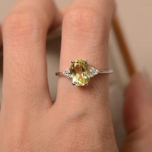 Women's Natural Lemon <b>Quartz</b> 925 Silver Vintage Christian Style Engagement <b>Ring</b> Unique Gemstone Oval Faceted Cut Prong Setting - Product Image 6