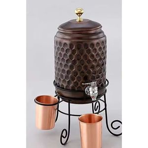 Pot d'eau en cuivre pur Design moderne émail Design imprimé cuivre 2 verres avec support en métal - Product Image 6