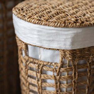 Handmade Seagrass Laundry <b>Hamper</b> Woven Tall Basket with Liner Natural Hyacinth <b>Storage</b> Organizer Eco Friendly Decor - Product Image 3