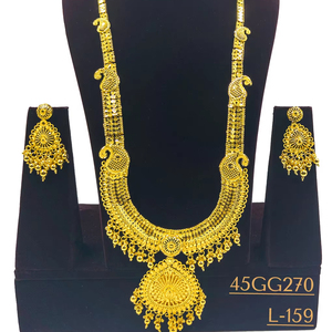 Diseñador elegante de moda 24K chapado en oro 5 gramos de largo collar conjunto pendiente anillo Sexy elegante joyería de moda para fiesta de boda - Product Image 1
