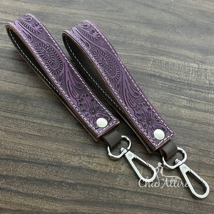 New Arrival Luxury Durable Hand Tooled Cow Leather Wristlet Keychain Custom High Quality Lanyard Car Keychain <b>Women</b> <b>Wrist</b> Straps - Product Image 1