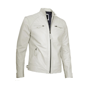 Veste en cuir d'hiver décontractée pour hommes, coupe ajustée de haute qualité avec col montant, tissu en toile en peau de vache - Product Image 3