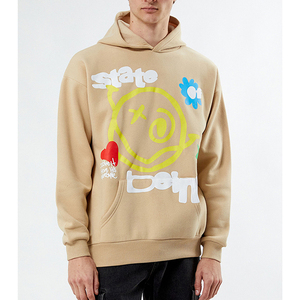 Custom Puff Printed Hoodies 100% Cotton Unisex <b>Thick</b> <b>Fleece</b> Pullover Puff Printing Hoodies For Sale - Product Image 2