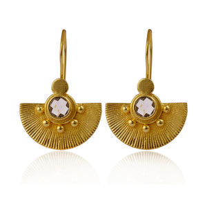 Citrine Quartz larme crochet boucles d'oreilles Unique classique en laiton bijoux Western exotique plaqué or Style bohème pour les femmes - Product Image 3