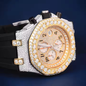 Personalizado de los hombres Hip Hop Moissanite Diamond Chronograph Watch VVS Clarity Black Rubber Band Luxury Quartz Sport Fashion Style - Product Image 3