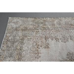 Tapis de 6,8 x 9,3 pieds, tapis turc vintage, tapis floral gris et blanc - Product Image 3