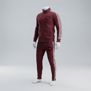 Conjunto Deportivo para Hombre Color Borgoña, Chaqueta Deportiva con Cierre Completo, Pantalones Jogger con Franjas Laterales Blancas, Ropa Deportiva para Entrenamiento, Gimnasio, Running, Fitness - Product Image 4