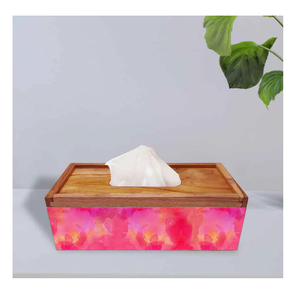 Caja de pañuelos faciales de madera Último diseño impreso en rosa Caja de pañuelos de madera de acacia de moda creativa para el hogar - Product Image 1