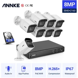 ANNKE 8MP 8CH PoeNVRセキュリティカメラシステム8個4KPOEカメラ (オーディオAI検出付き) 屋外防水 (2テラバイトHDD付き)