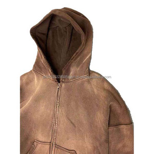 OEM 2024 sweat à capuche deux pièces personnalisé délavé formation hommes ensembles lavage à l'acide sweats à capuche personnalisés bouffée impression zip up sweat à capuche survêtement pour hommes - Product Image 4