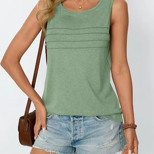 Femmes débardeurs 2025 été habillé Blouses décontractées sans manches fluide col rond tenues basique à la mode vêtements impression numérique - Product Image 6