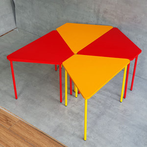 Set of 4 Modern Trapezoidal Modular <b>Tables</b> for Outdoor & School Dining <b>Foldable</b> & Durable Rubber Wood <b>with</b> Iron <b>Legs</b>-KGD034 - Product Image 5