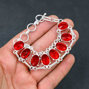 สร้อยข้อมือพลอยโกเมนสีแดงจากแล็บแฮนด์เมดได้รับการรับรองจาก IGI เงินชุบ925ของขวัญแต่งงานสไตล์หรูหราสำหรับผู้หญิง - Product Image 4