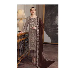 Top Qualité Georgette Semi Cousu Broderie Travail Pakistanais Bollywood Costume pour L'exportation Dans Le Monde Entier - Product Image 1