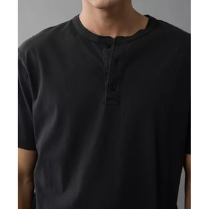 Venta al por mayor 100% algodón Slim Fit camiseta para hombres manga corta cuello Henley camisa en blanco de alta calidad pedidos al por mayor para personalización - Product Image 6