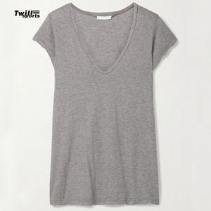 Camiseta lisa para mujer con cuello en V, de alta calidad, personalizada, ajustada, blusas y camisas para mujer 2026 - Product Image 1