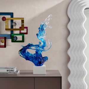 Sculpture en résine bleue de vague Accent d'objet de table de luxe artistique parfait pour l'étagère de bureau contemporaine ou la maison - Product Image 6