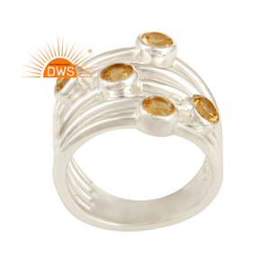 Anillo de Plata de Ley 925 con citrino Natural, Gema de corte redondo, fabricante de joyería - Product Image 1