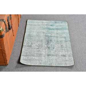 พรมวินเทจขนาดเล็ก 1.9x2.7 ฟุต พรมตุรกี พรมขนสัตว์ขอบสีขาวเขียว - Product Image 1