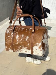 Bolso de lona de lujo de piel de vaca más vendido, bolso de viaje de piel natural hecho a mano con doble ASA, blanco y marrón, conjunto de bolso de calidad superior - Product Image 3