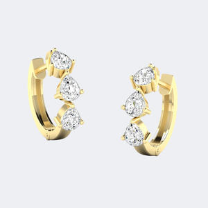 0.90CTW Pear Cut Prong Set Line Huggie <b>Hoop</b> <b>Earrings</b> <b>14k</b> <b>Gold</b> Lab Grown Diamond Vertical Teardrop Dangle Jewelry for Women - Product Image 3