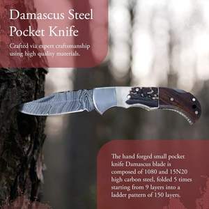 Cuchillo plegable para acampar a precio barato, cuchillos plegables de acero de Damasco de estilo único para la venta en línea, cuchillo de bolsillo con Funda de cuero - Product Image 5