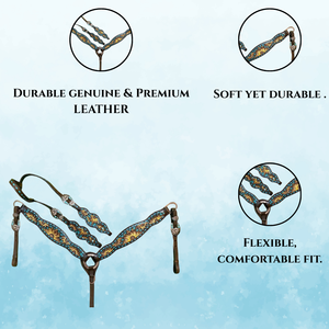 Headstall de cheval en cuir occidental nouvellement conçu et cuirasse floral sculpté à la main et peint à la main avec de belles boucles - Product Image 5