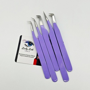 แหนบต่อขนตา Lucky Lash Tools ทำจากสแตนเลสแท้ จับแน่นด้วยด้ามเพชร รับทำโลโก้ ปลายสีม่วงเงิน-สำหรับมืออาชีพในร้านเสริมสวย - Product Image 2