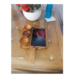 Plateau de service en bois d'acacia au design rectangulaire unique, bols écologiques, plateau à trempettes, plateau de cuisine plaqué taille personnalisée - Product Image 1